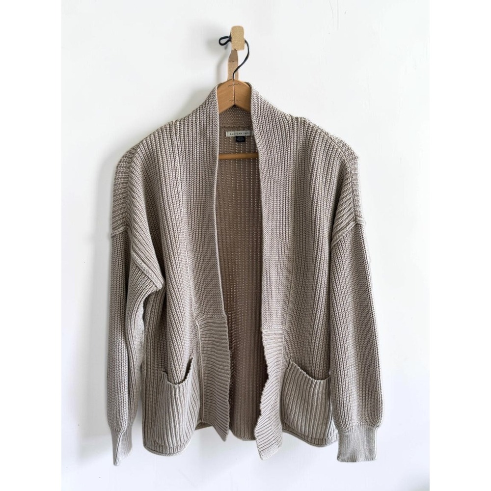American Eagle Tan Beige Chunky‎ Ribbed Knit Open Front Cardigan Sweater Small